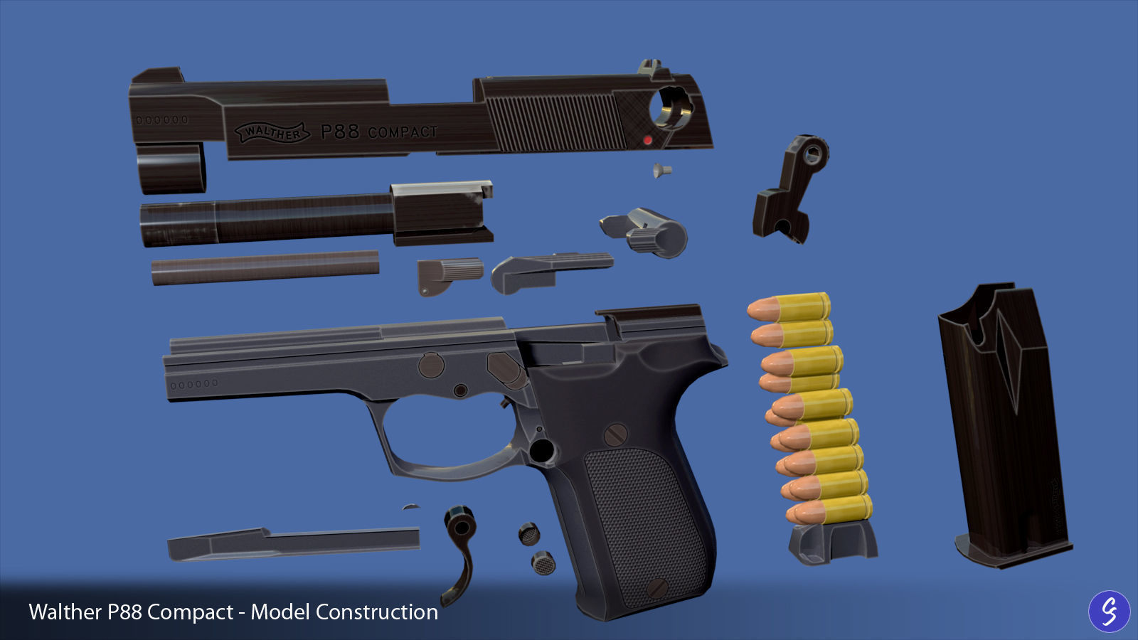 Walther P88 Compact 9mm Pistol Low-poly 3D model_46