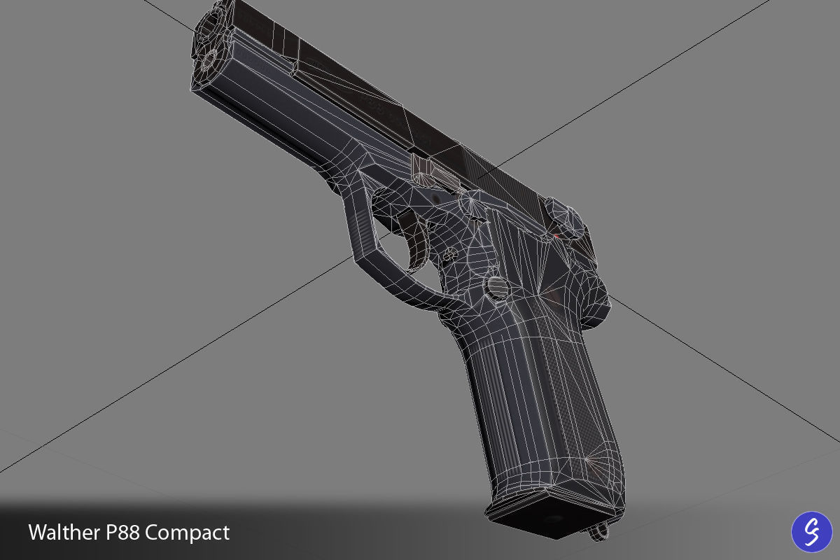 Walther P88 Compact 9mm Pistol Low-poly 3D model_52