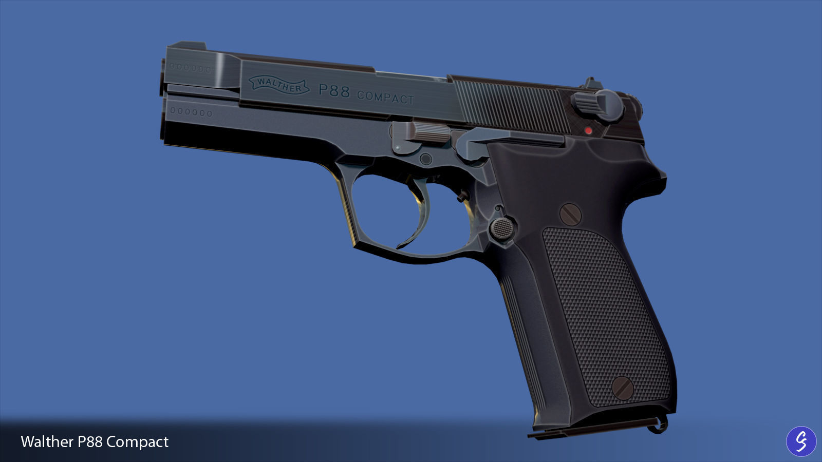 Walther P88 Compact 9mm Pistol Low-poly 3D model_13