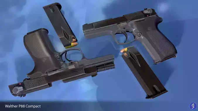Walther P88 Compact 9mm Pistol Low-poly 3D model
