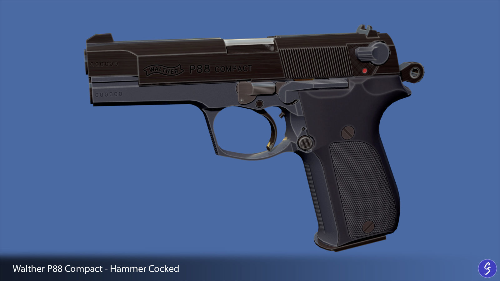 Walther P88 Compact 9mm Pistol Low-poly 3D model_3