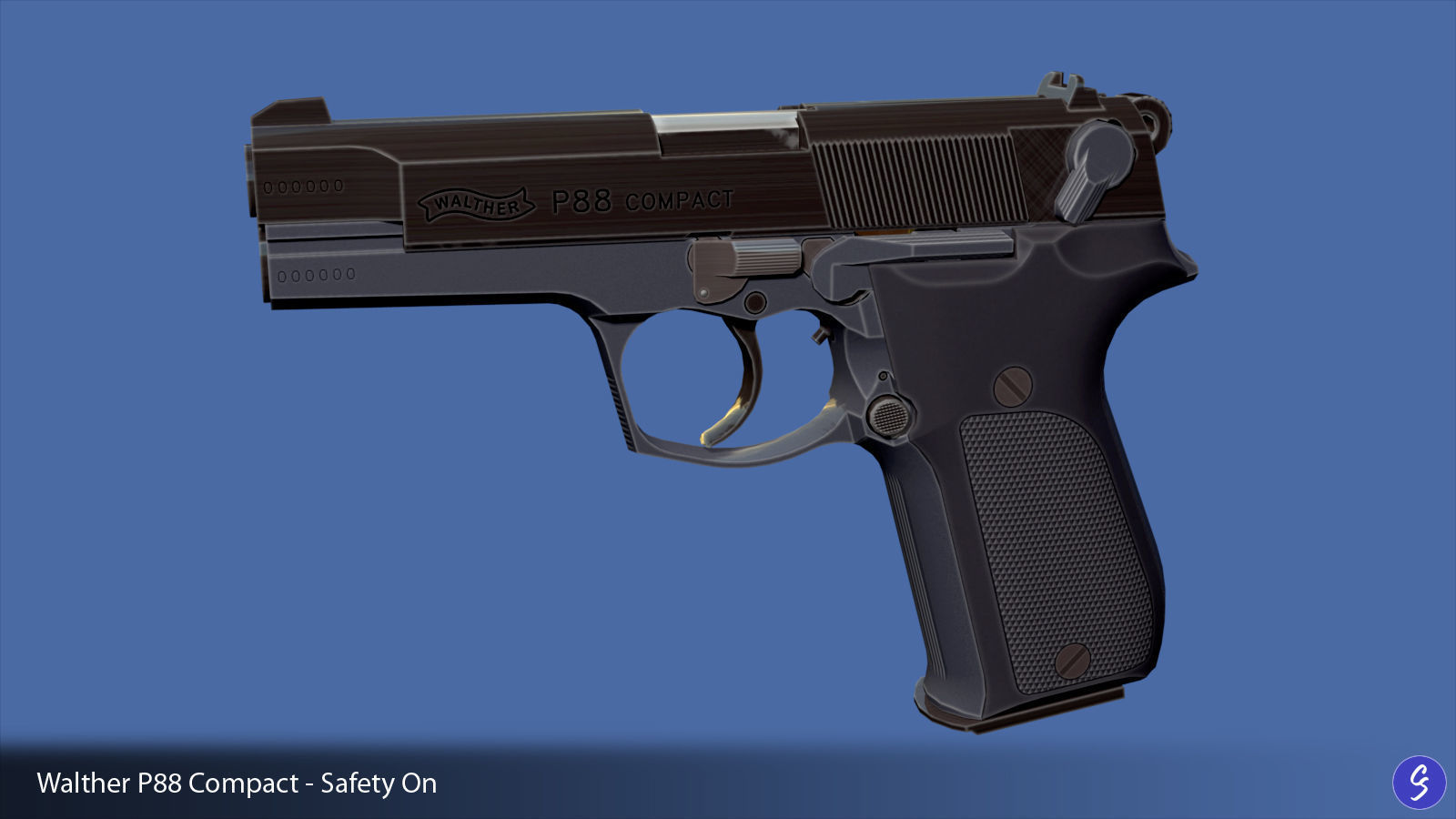 Walther P88 Compact 9mm Pistol Low-poly 3D model_2
