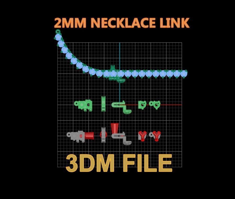 3-PRONG TENNIS DIAMOND NECKLACE LINK 2MM  3D print model_2