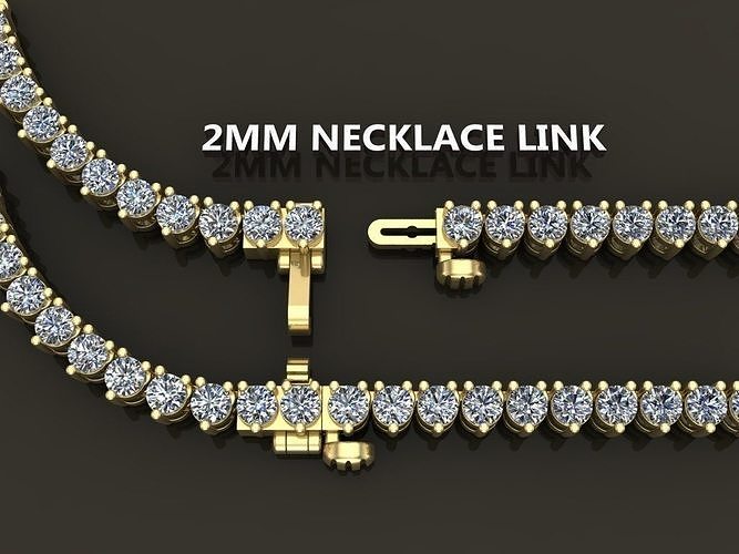 3-PRONG TENNIS DIAMOND NECKLACE LINK 2MM  3D print model
