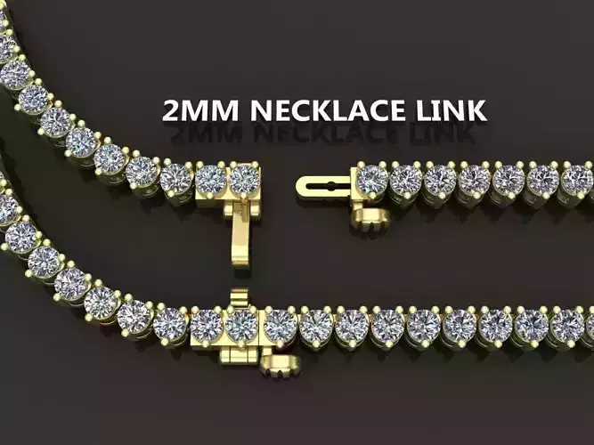 3-PRONG TENNIS DIAMOND NECKLACE LINK 2MM  3D print model