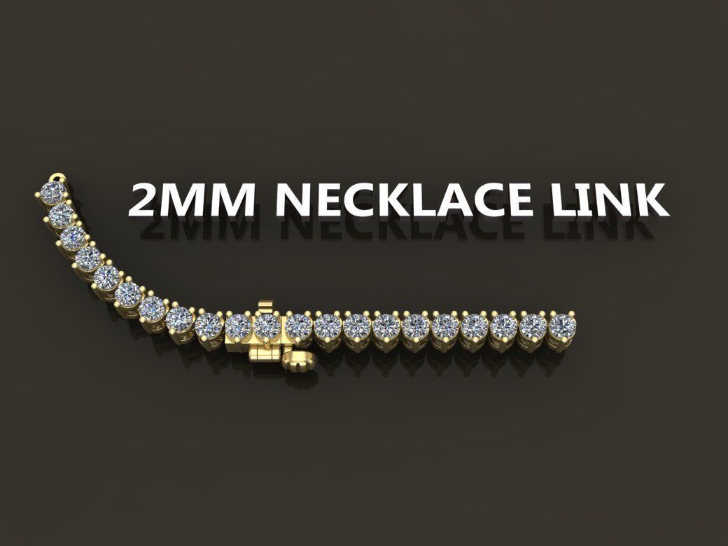 3-PRONG TENNIS DIAMOND NECKLACE LINK 2MM  3D print model_6