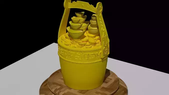 Chinese gold ingot bucket 3D model