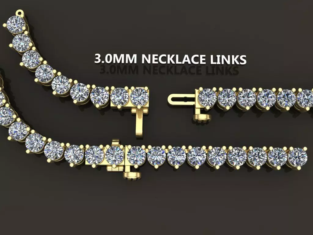 3-PRONG TENNIS DIAMOND NECKLACE LINK 3MM 3D print model