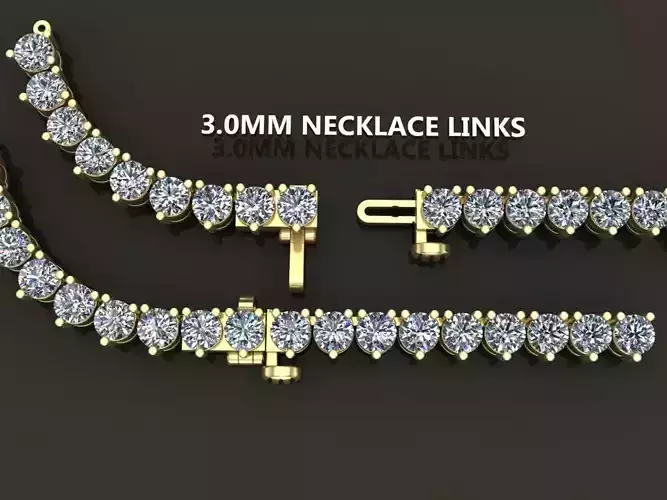 3-PRONG TENNIS DIAMOND NECKLACE LINK 3MM