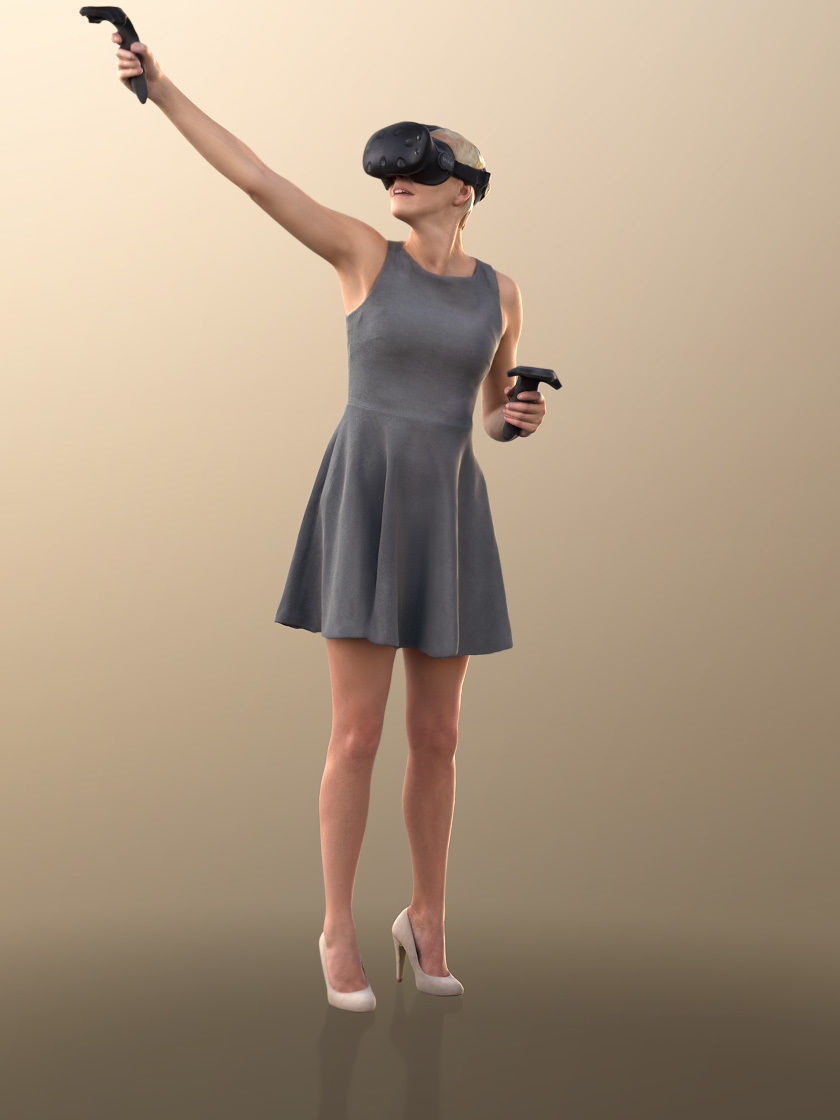 Ina 10012 - Woman In Summer Dress With VR Headset And Controller 3D model_2