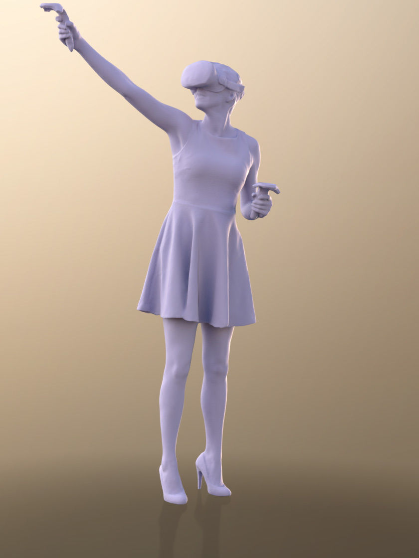 Ina 10012 - Woman In Summer Dress With VR Headset And Controller 3D model_4