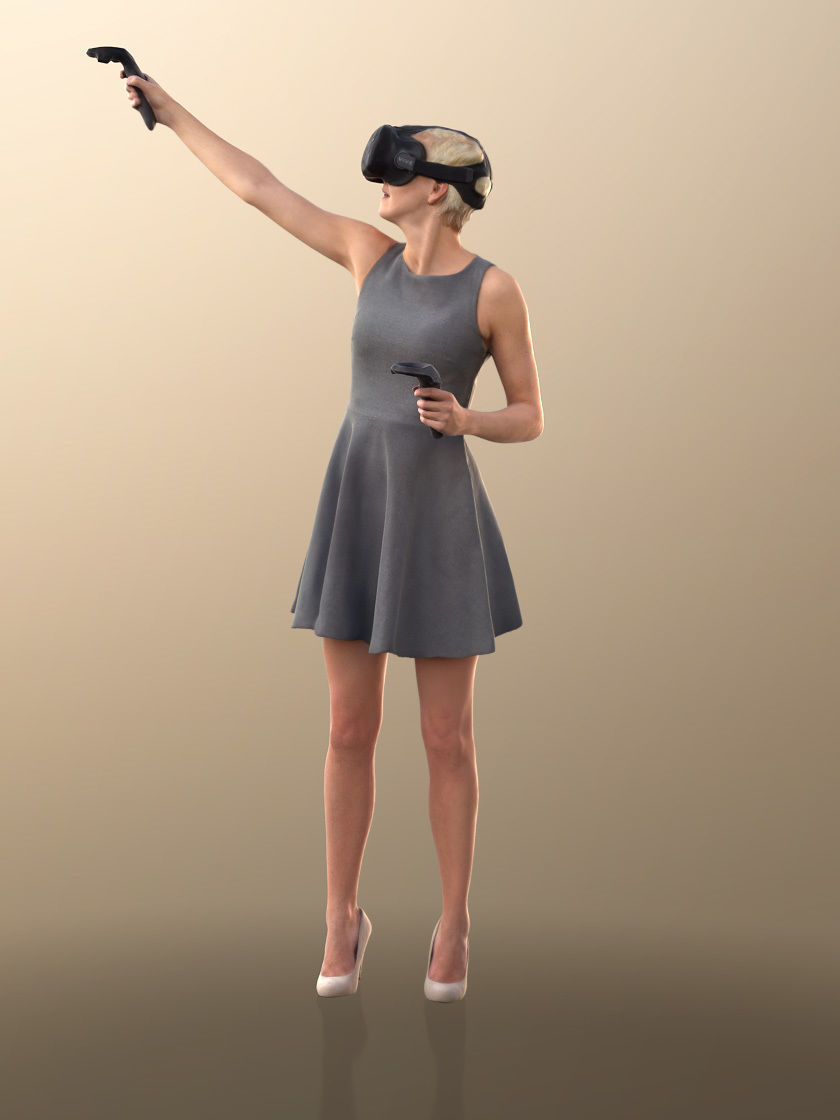 Ina 10012 - Woman In Summer Dress With VR Headset And Controller 3D model_3