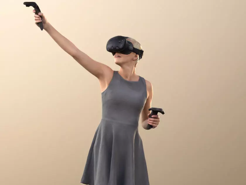 Ina 10012 - Woman In Summer Dress With VR Headset And Controller 3D model_0