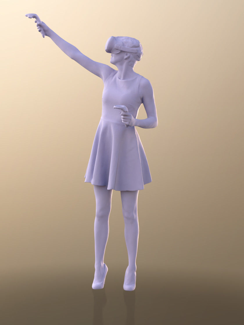 Ina 10012 - Woman In Summer Dress With VR Headset And Controller 3D model_5