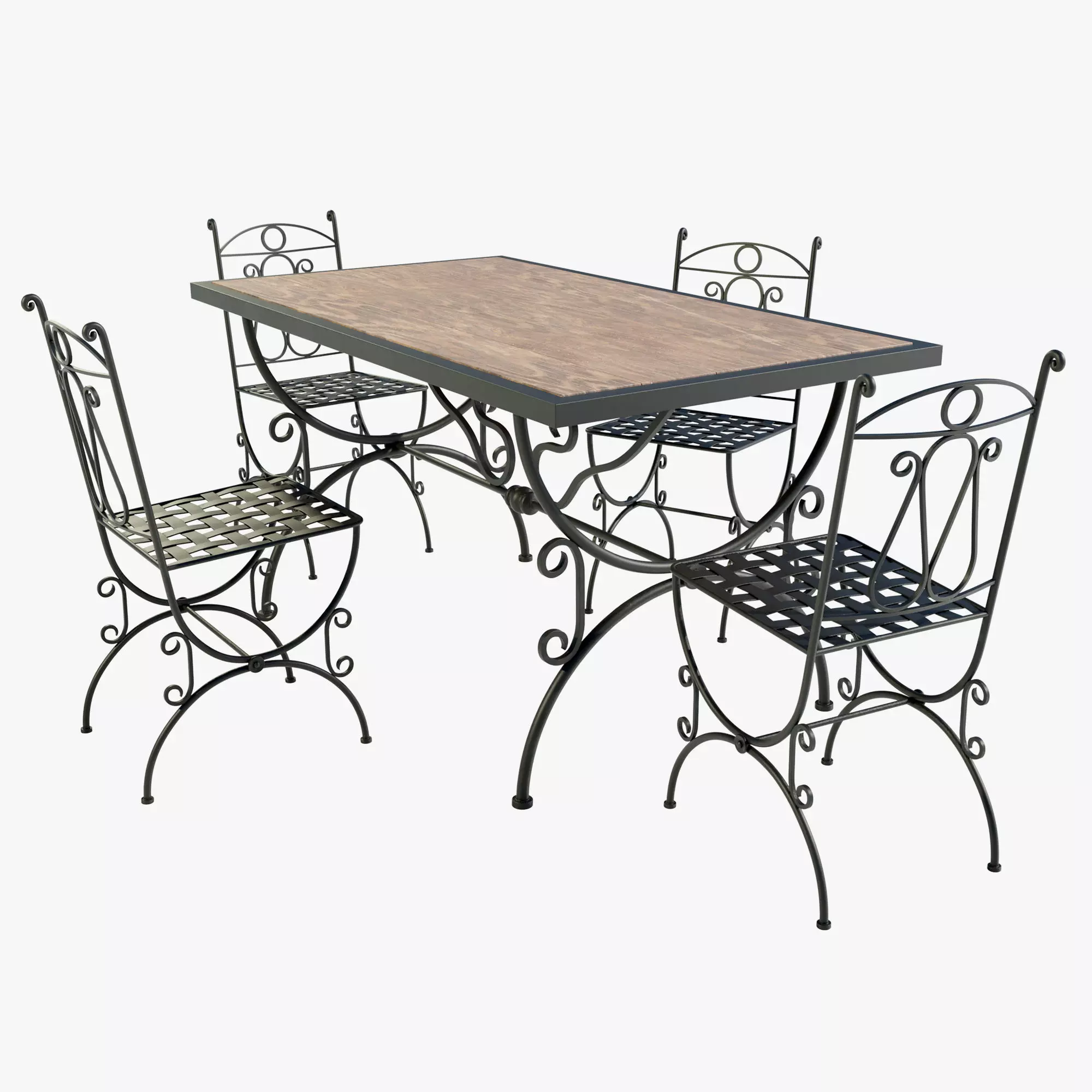 Iron Wood Table and Chairs 3D model