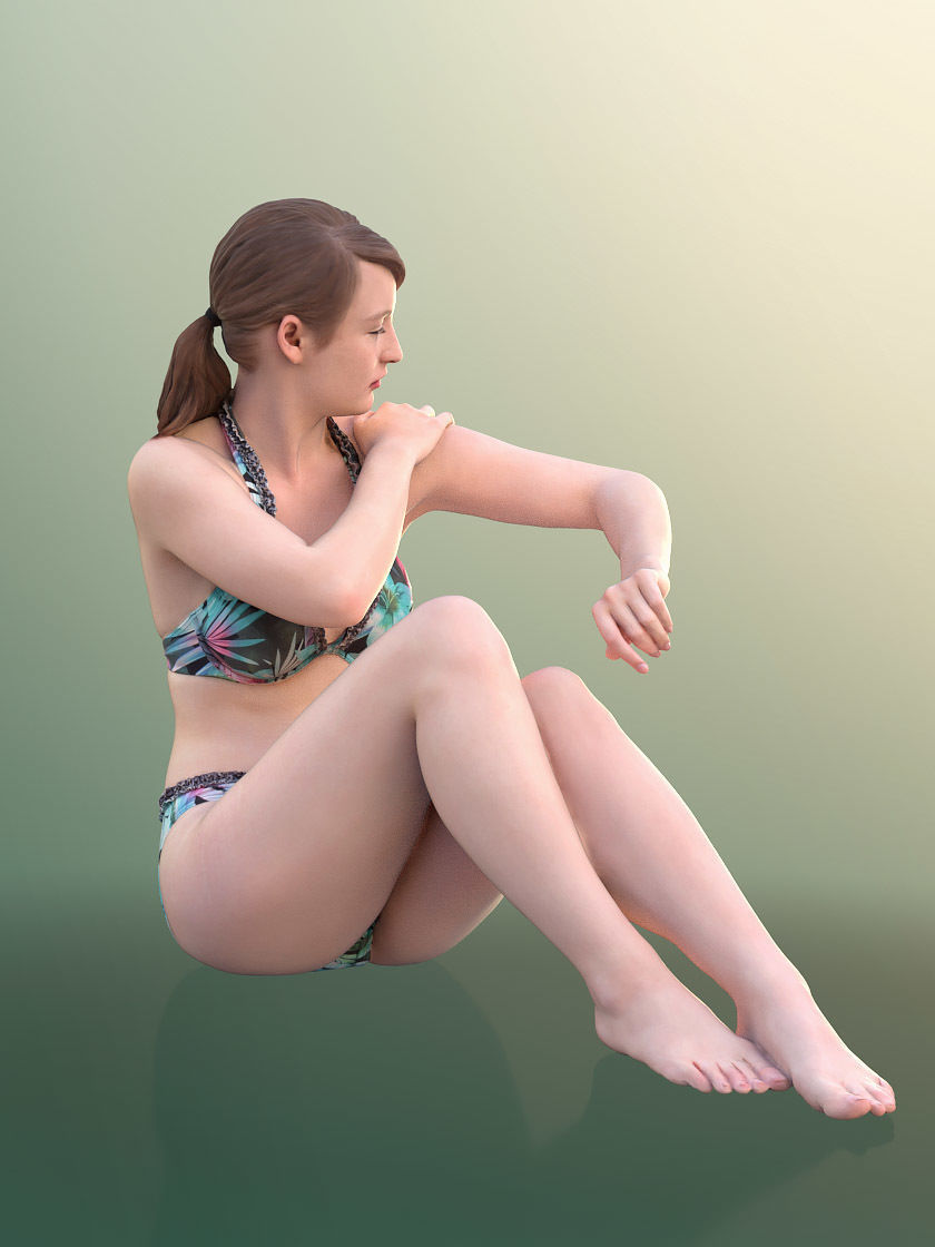Svenja 10767 - Woman Sitting On The Beach Putting On Sunscreen 3D model_3