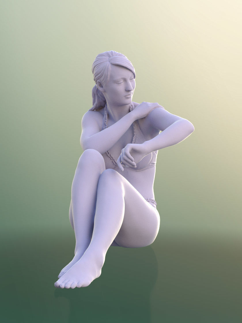 Svenja 10767 - Woman Sitting On The Beach Putting On Sunscreen 3D model_4