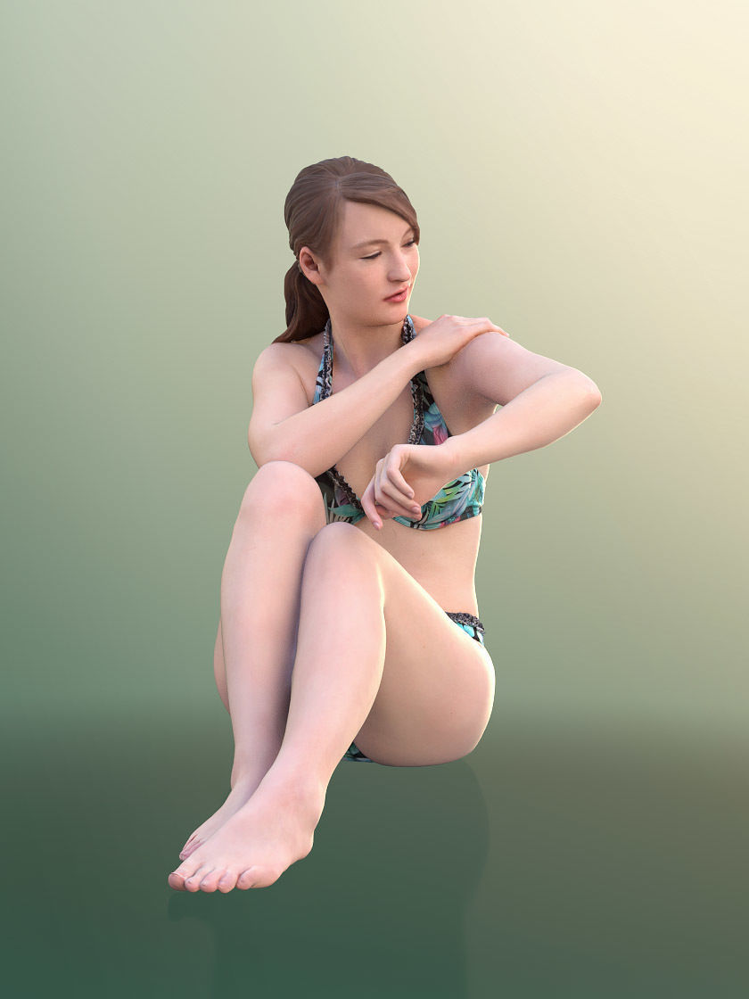 Svenja 10767 - Woman Sitting On The Beach Putting On Sunscreen 3D model_2