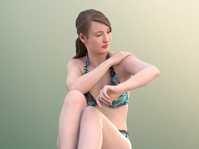 Svenja 10767 - Woman Sitting On The Beach Putting On Sunscreen 3D model