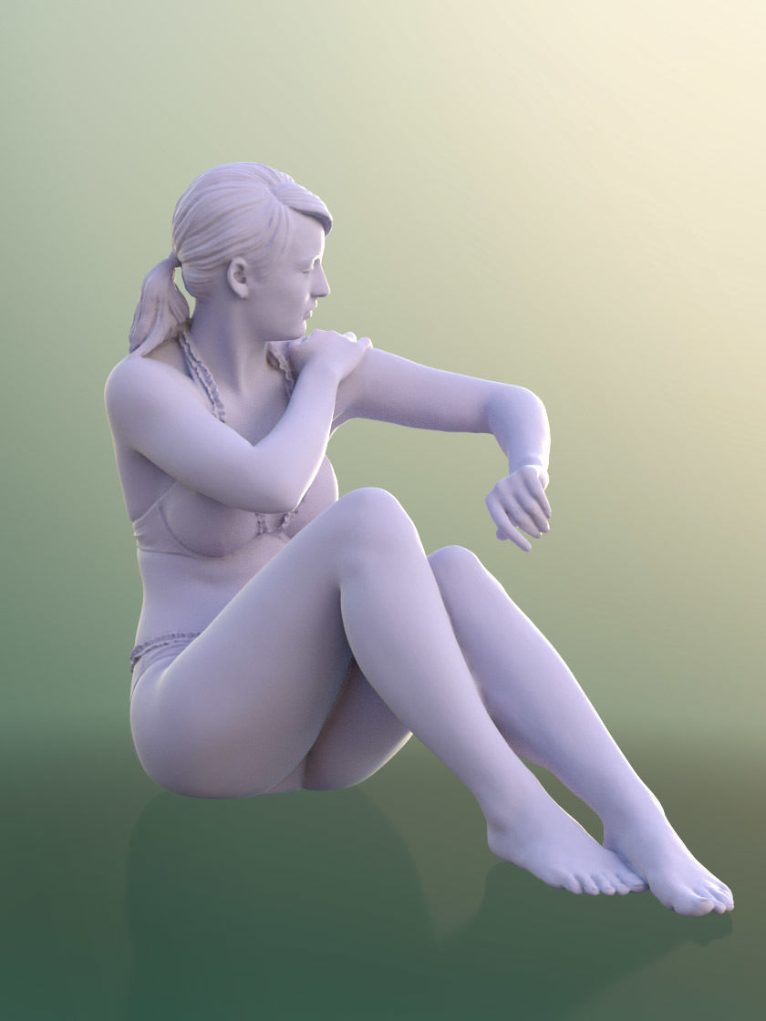 Svenja 10767 - Woman Sitting On The Beach Putting On Sunscreen 3D model_5