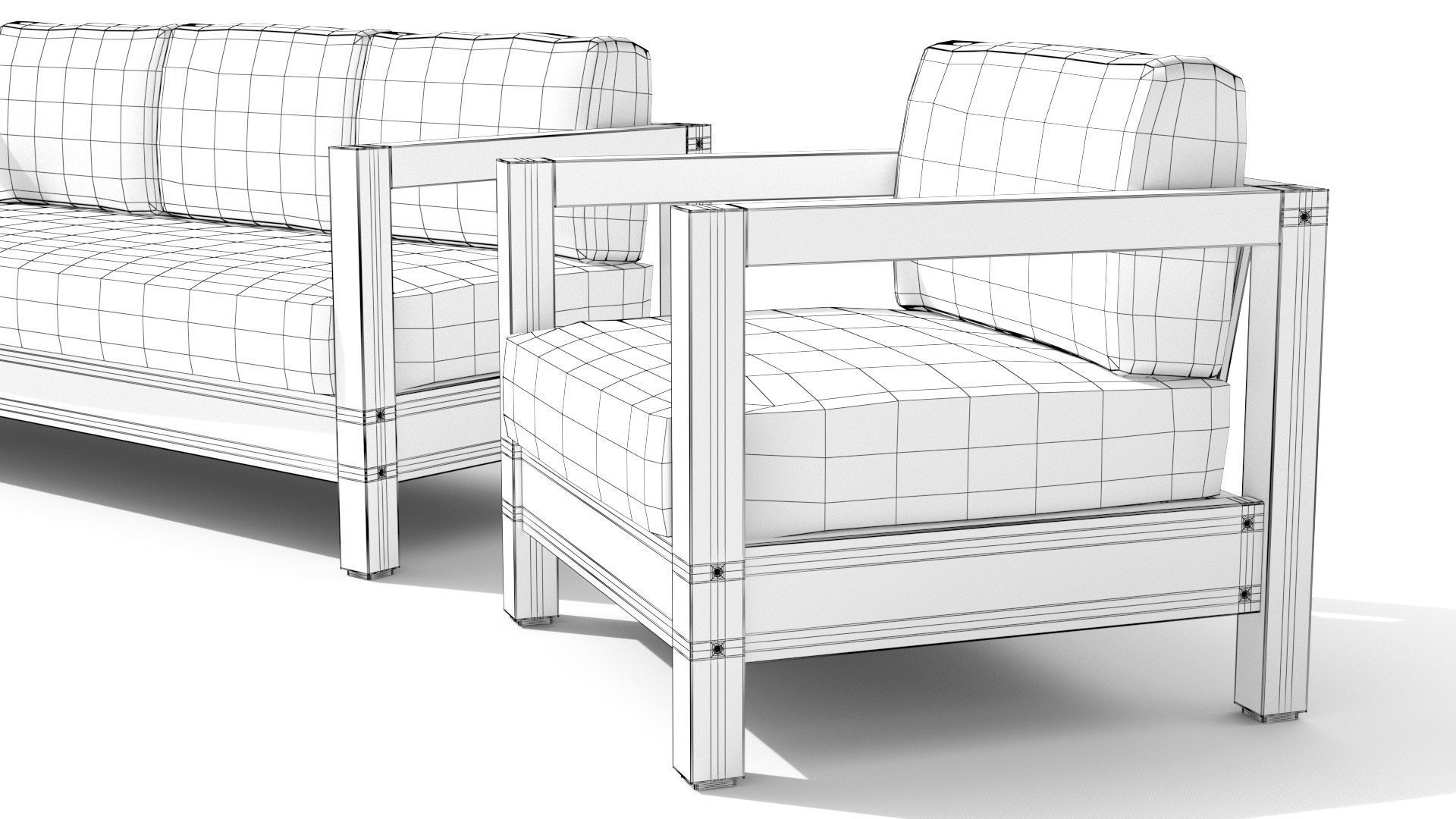 Arca Vintage Brown Sofa Set Low-poly 3D model_18