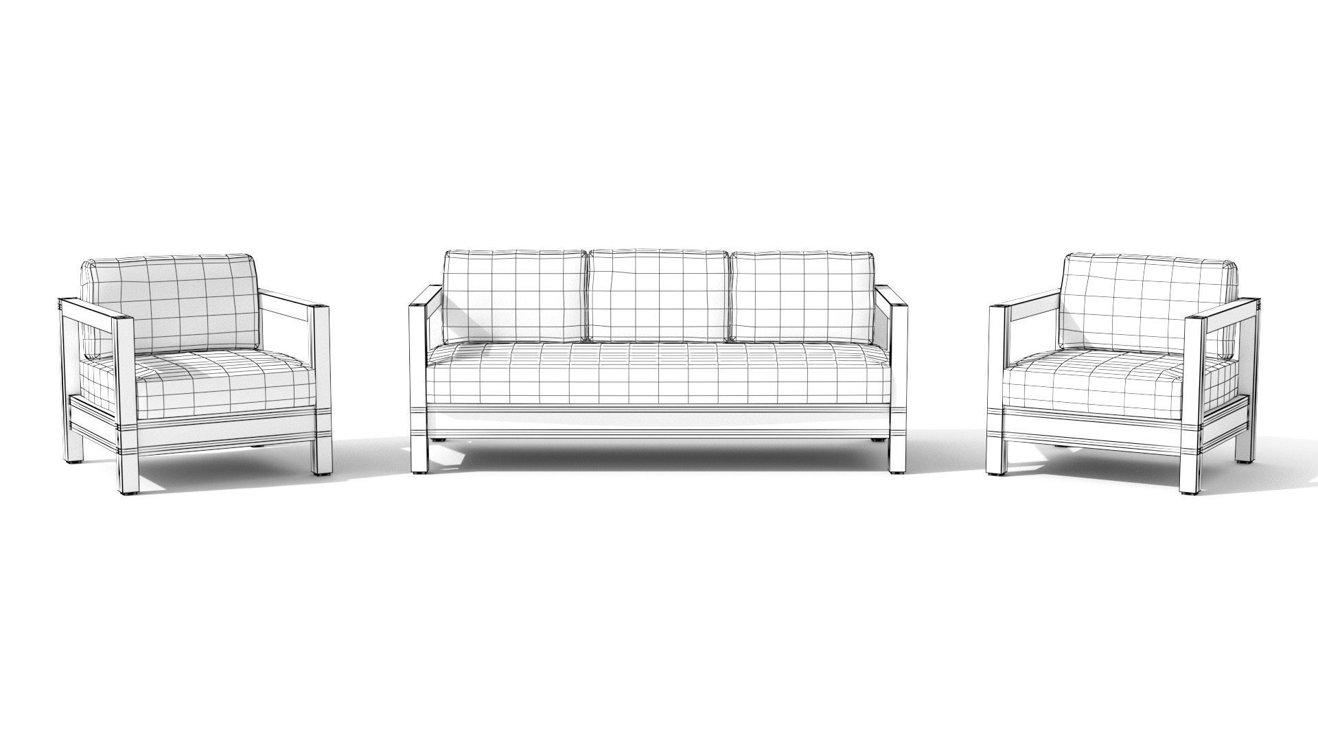 Arca Vintage Brown Sofa Set Low-poly 3D model_19