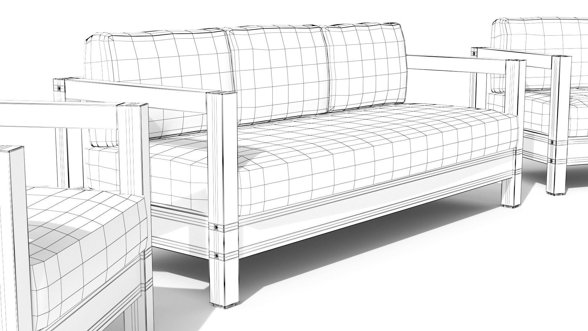 Arca Vintage Brown Sofa Set Low-poly 3D model_17