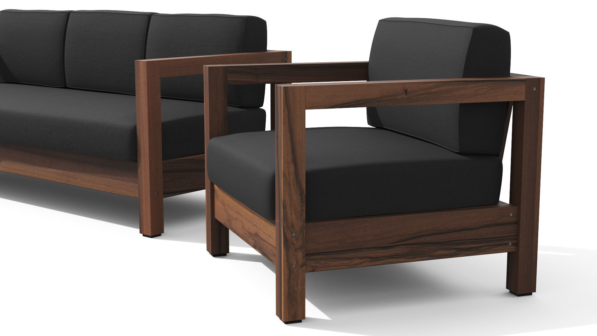 Arca Vintage Brown Sofa Set Low-poly 3D model_2
