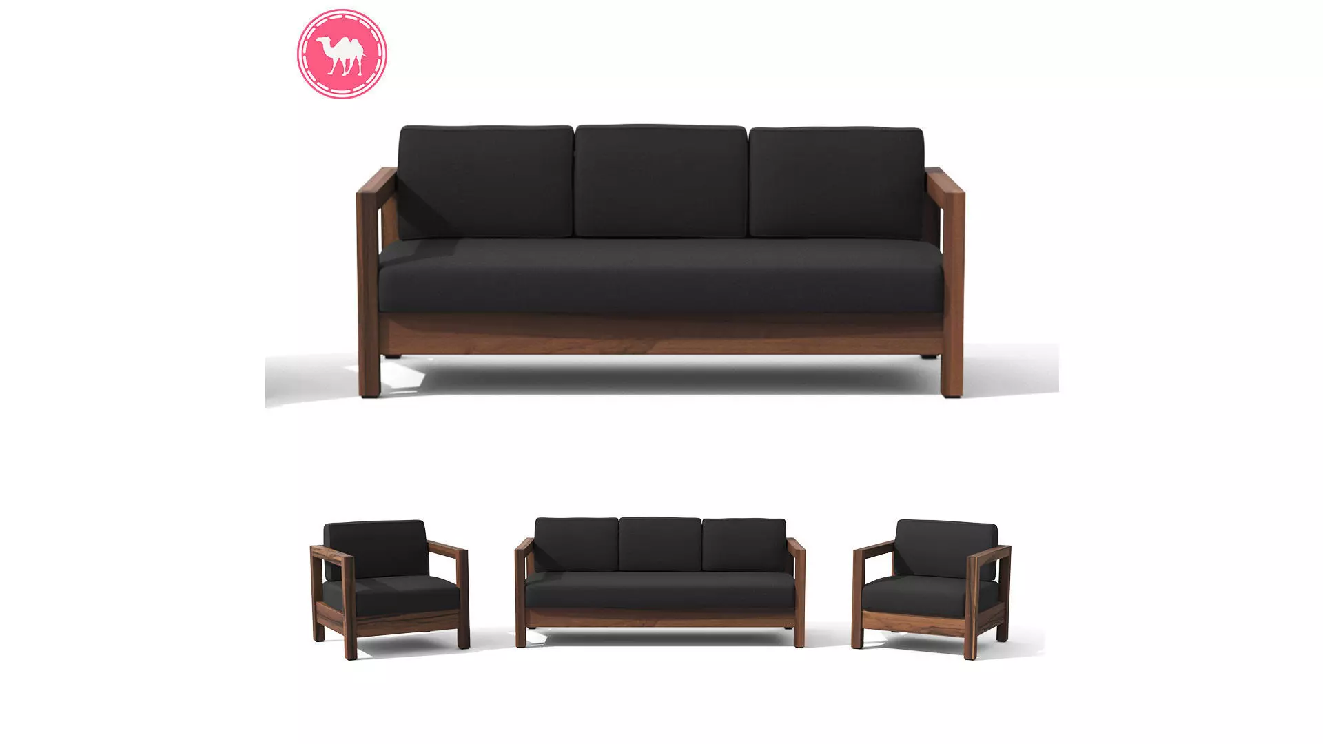 Arca Vintage Brown Sofa Set Low-poly 3D model_0
