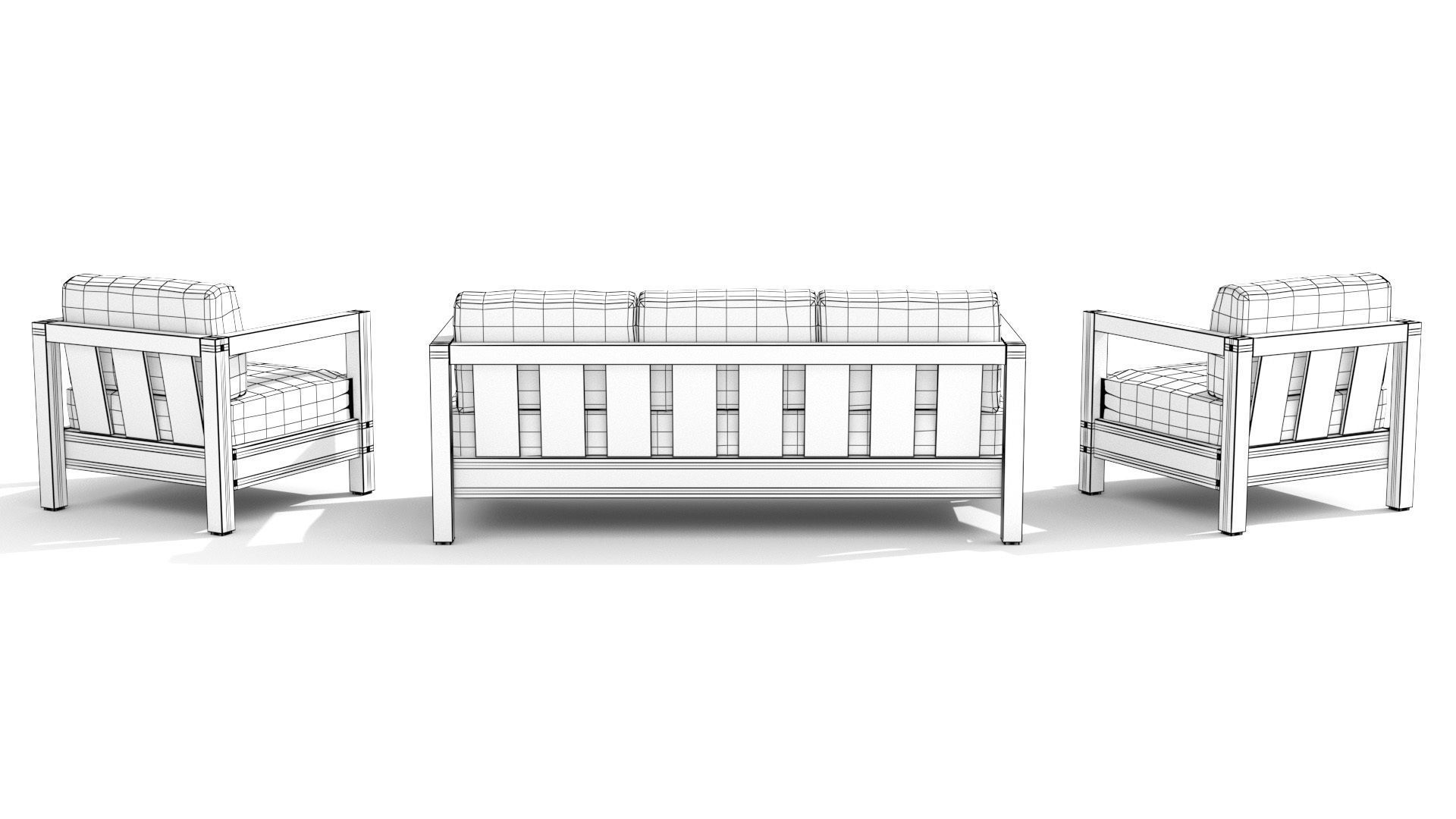 Arca Vintage Brown Sofa Set Low-poly 3D model_14