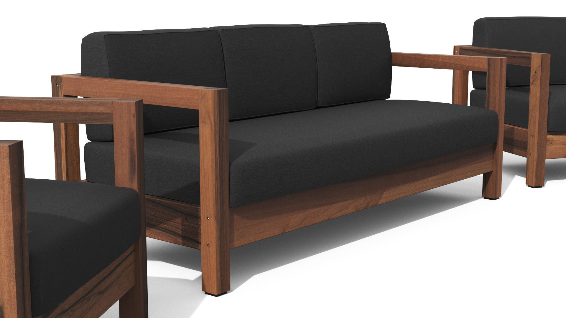 Arca Vintage Brown Sofa Set Low-poly 3D model_3