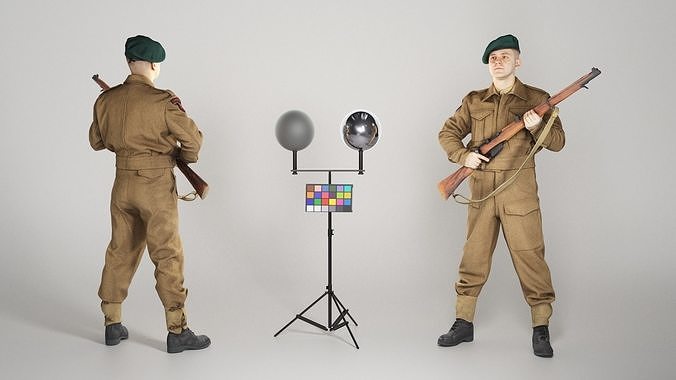 British commando with gun 282 Low-poly 3D model