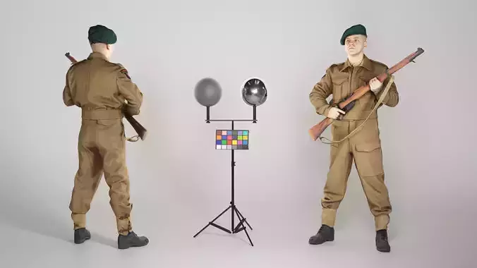 British commando with gun 282 Low-poly 3D model