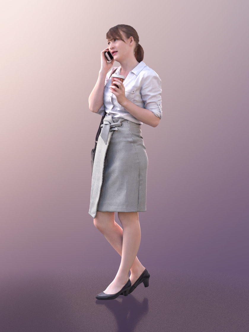 Svenja 10517 - Woman With Purse And Coffee Talking On The Phone 3D model_3