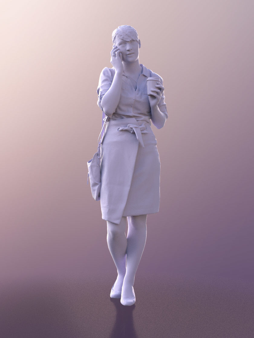 Svenja 10517 - Woman With Purse And Coffee Talking On The Phone 3D model_4