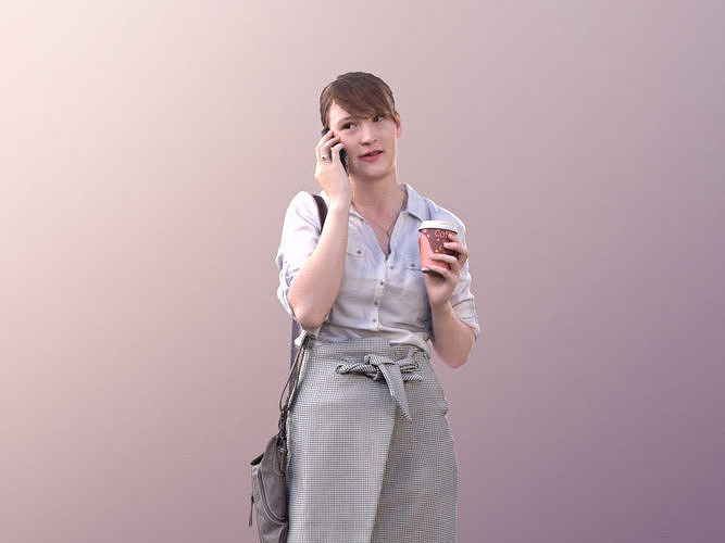 Svenja 10517 - Woman With Purse And Coffee Talking On The Phone 3D model
