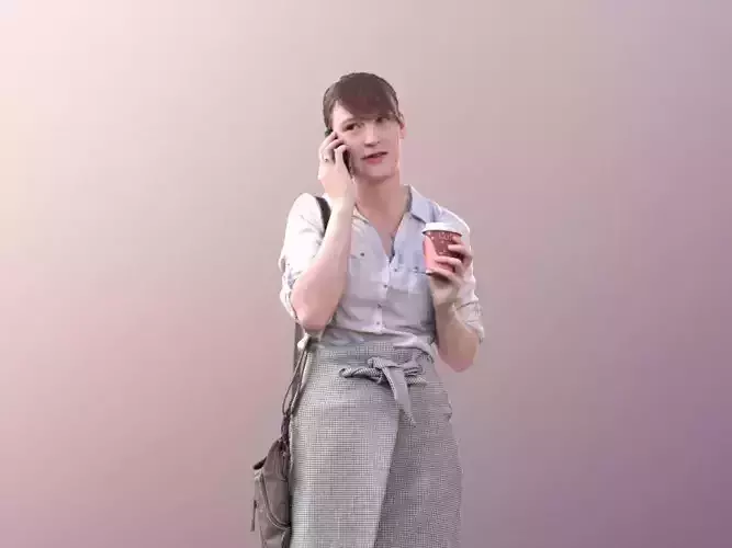 Svenja 10517 - Woman With Purse And Coffee Talking On The Phone 3D model