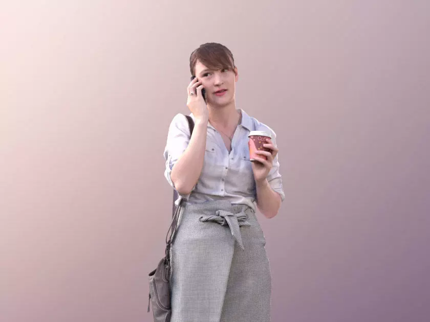 Svenja 10517 - Woman With Purse And Coffee Talking On The Phone 3D model_0