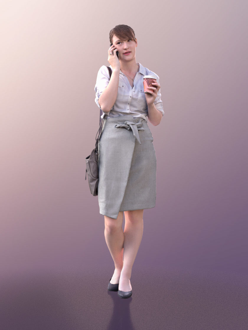 Svenja 10517 - Woman With Purse And Coffee Talking On The Phone 3D model_2