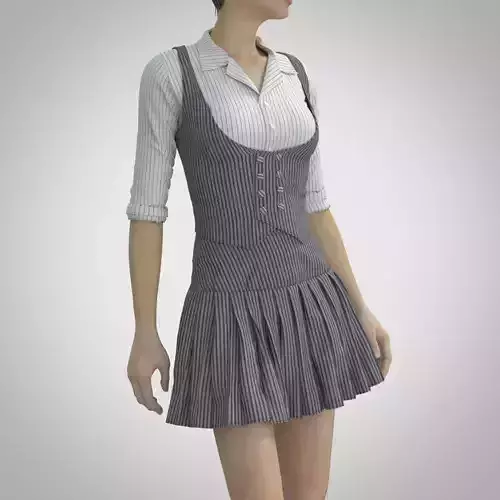 Women two Piece set with Short Pleated Skirt 3D model