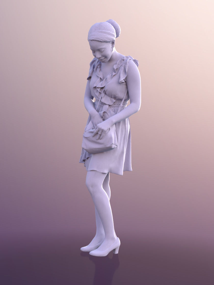 Yanelle 10094 - Woman In Summer Dress Looking Through Her Purse 3D model_5