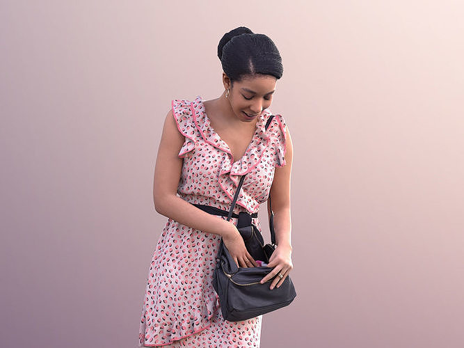 Yanelle 10094 - Woman In Summer Dress Looking Through Her Purse 3D model