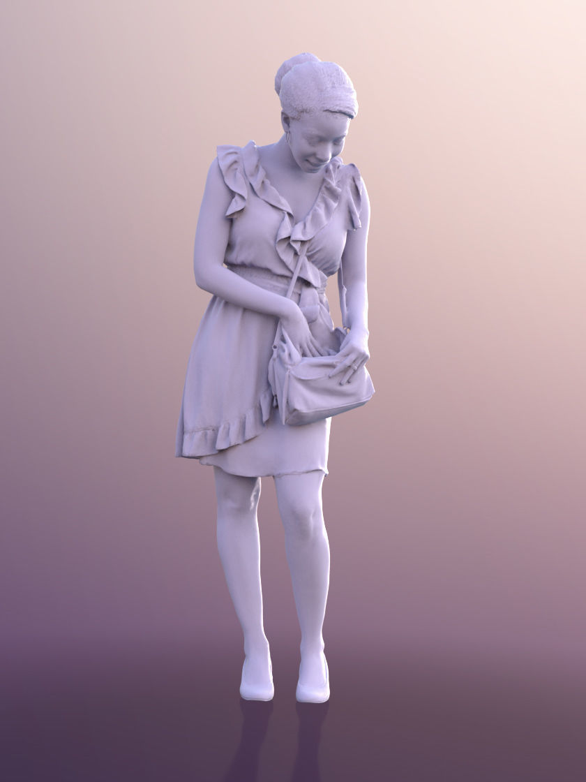 Yanelle 10094 - Woman In Summer Dress Looking Through Her Purse 3D model_4