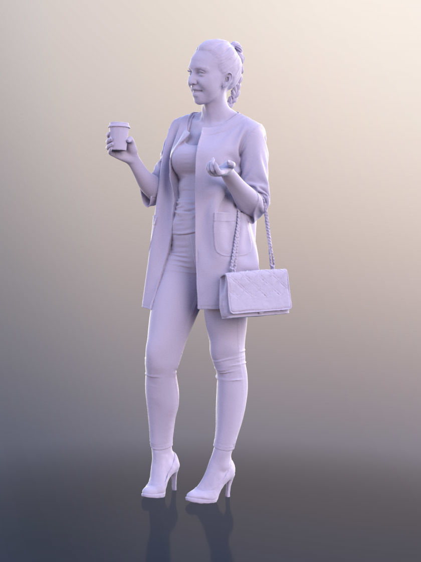Estelle 11059 - Smiling Woman With Purse And Coffee Talking 3D model_5