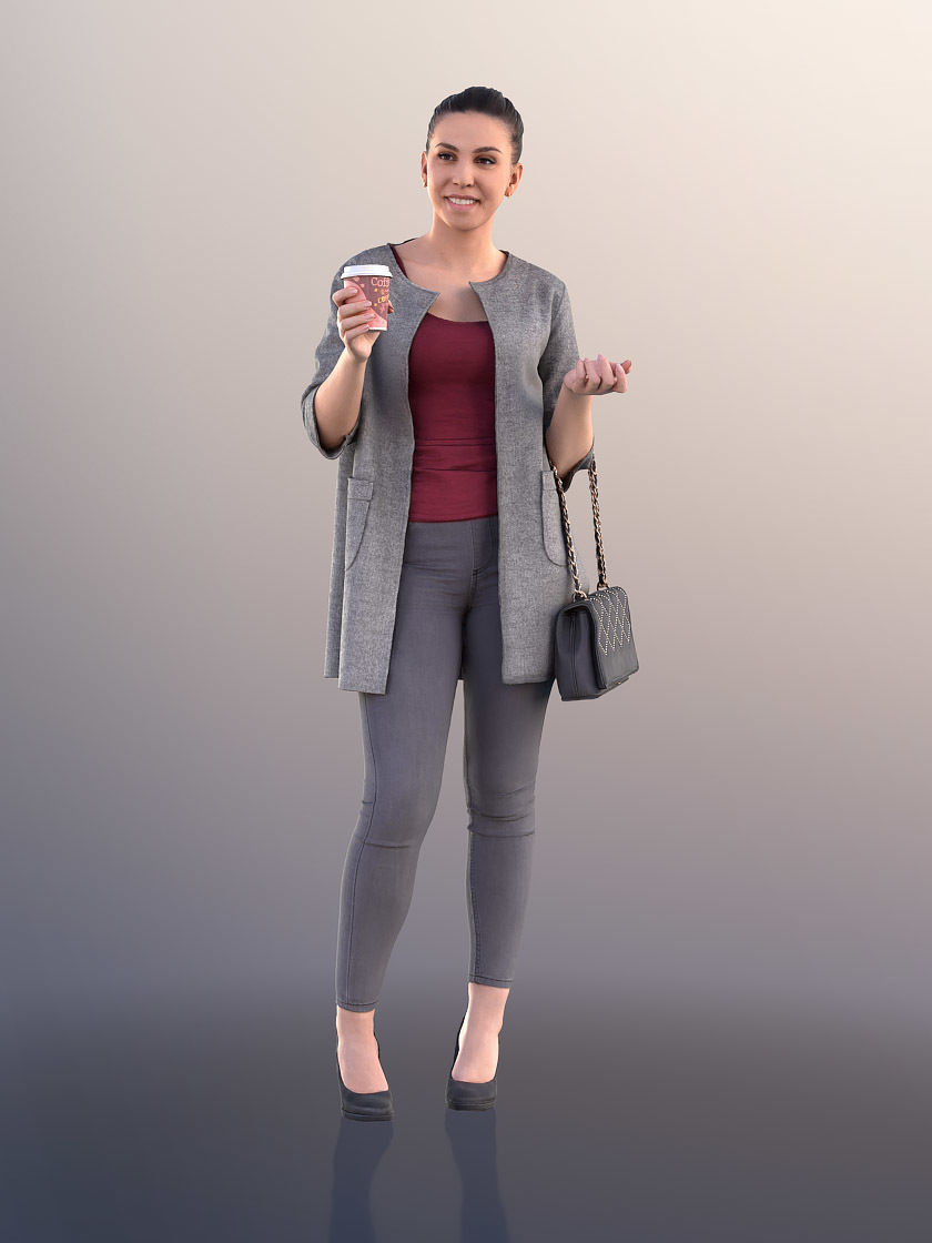 Estelle 11059 - Smiling Woman With Purse And Coffee Talking 3D model_2