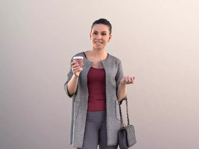 Estelle 11059 - Smiling Woman With Purse And Coffee Talking 3D model_0