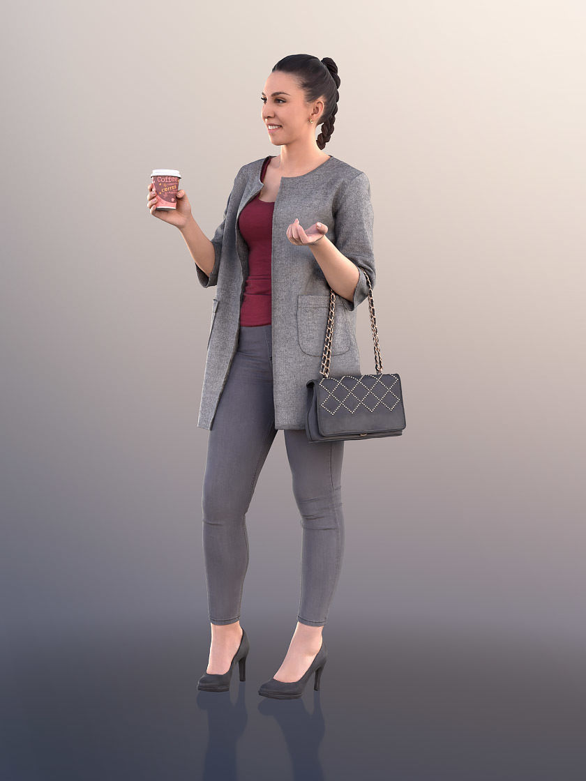 Estelle 11059 - Smiling Woman With Purse And Coffee Talking 3D model_3