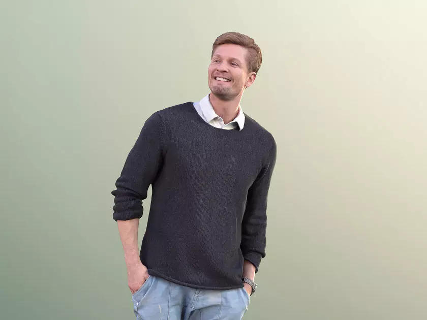 Andrew 10607 - Man Walking And Smiling With Hands In Pockets 3D model_0