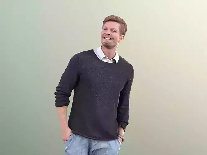 Andrew 10607 - Man Walking And Smiling With Hands In Pockets 3D model