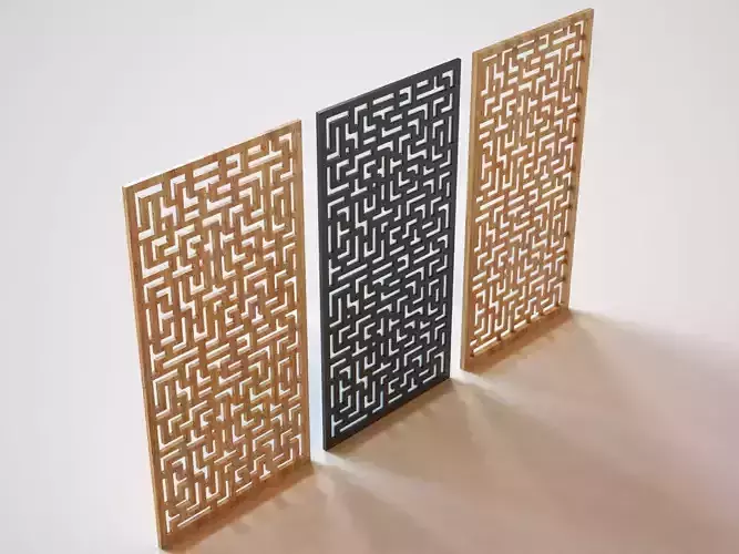 Partition three wooden screens with lattice patterns